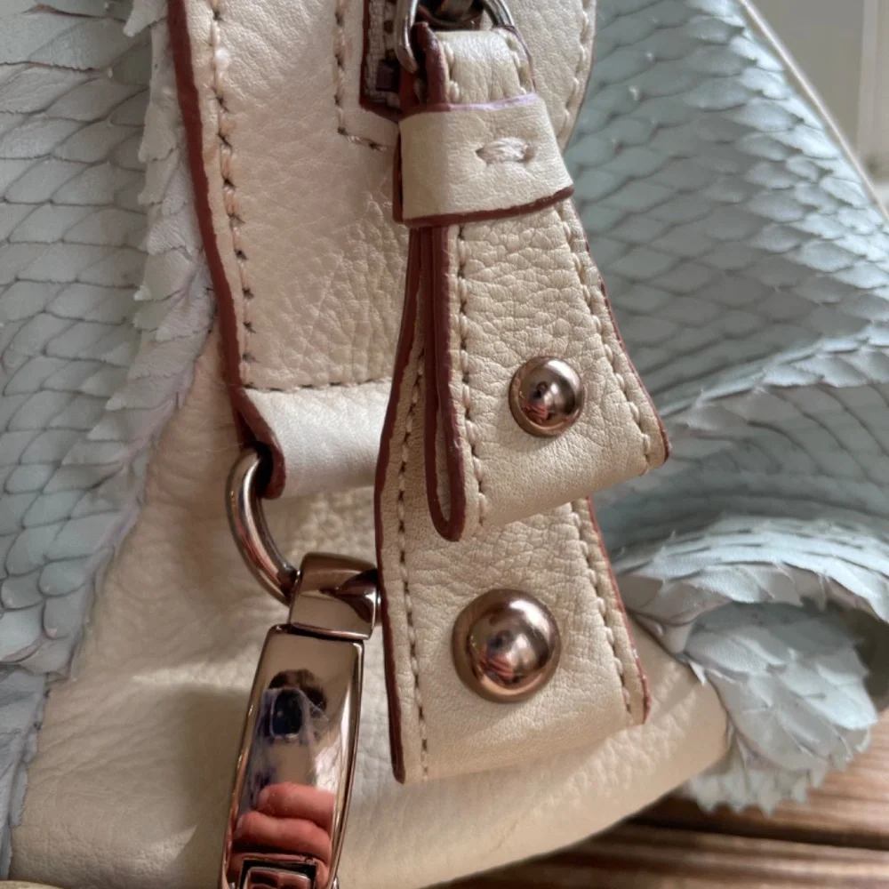 Cynthia Rowley Mint Green Scales Leather Satchel Crossbody Bag with Tassel
